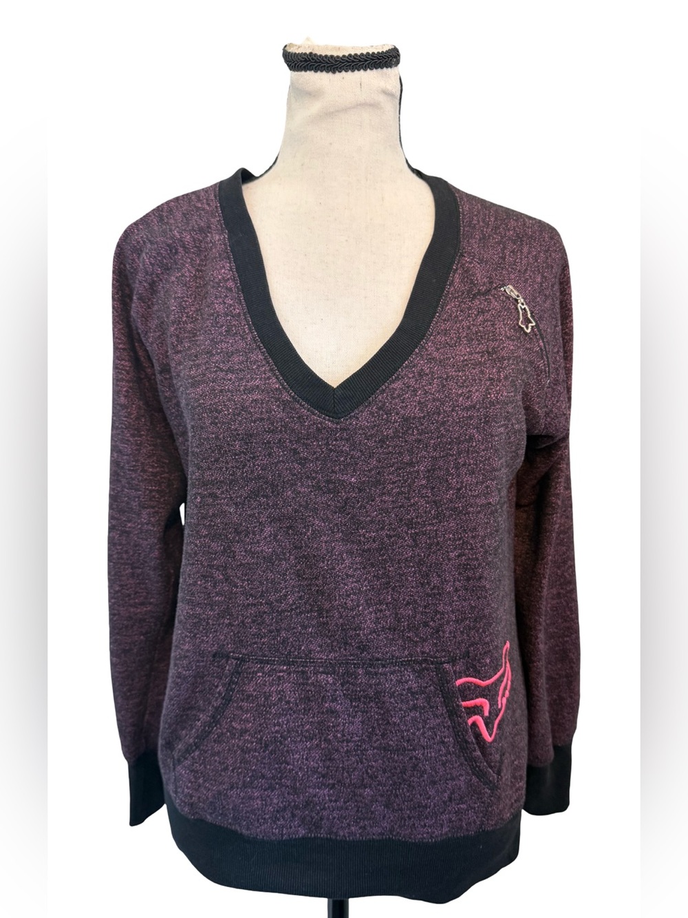 Fox Racing Women’s Purple V Neck Pullover Sweatshirt Logo Pocket Small